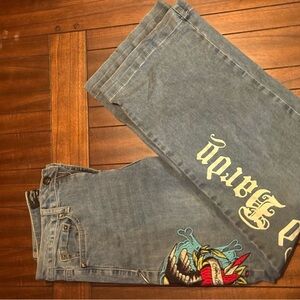 Ed Hardy Denim Jeans with Colorful Embroidery